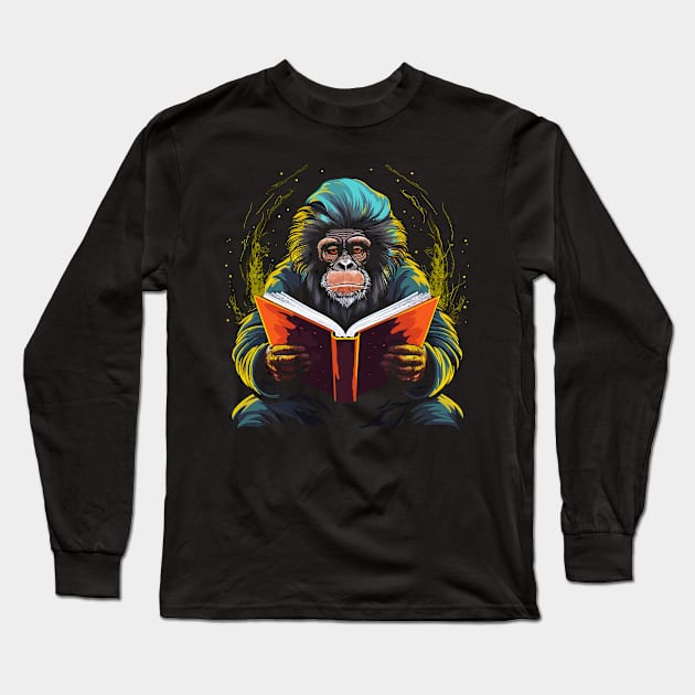 Snow Monkey Reads Book Long Sleeve T-Shirt by JH Mart